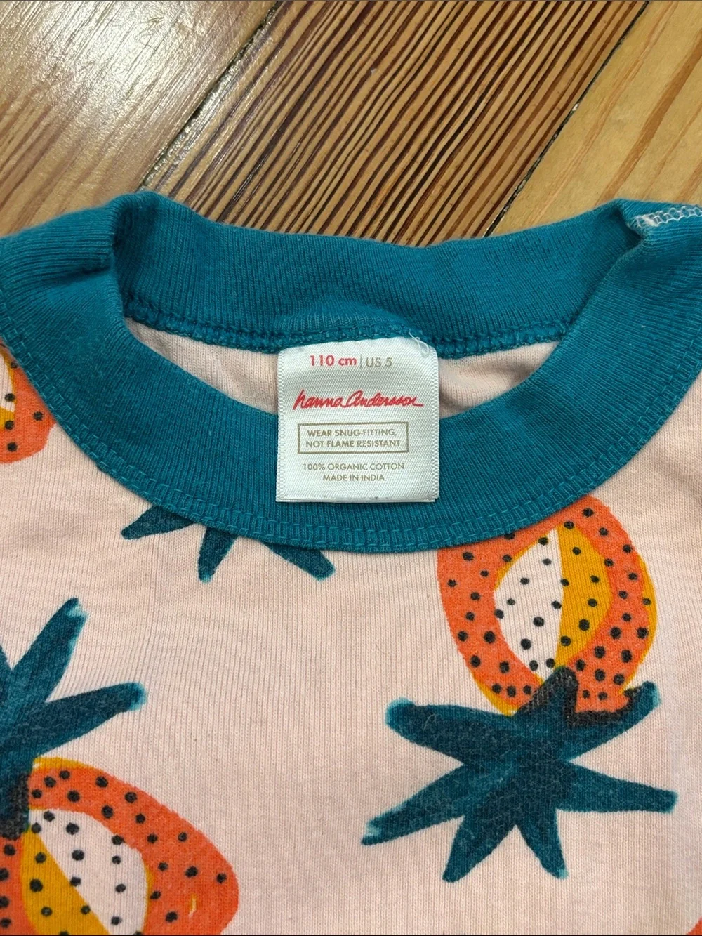 Hanna Andersson Pink Pineapple Two-Piece Pajama Set with Teal Trim